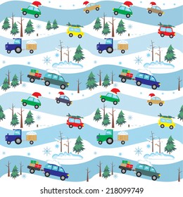 Vector seamless  pattern New Year's and Christmas cars