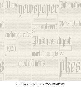 Vector seamless pattern with newspaper columns. Text in newspaper page unreadable. Old vector background with gothic titles