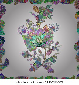 Vector. Seamless pattern with nice flowers on white, green and blue colors, watercolor floral pattern, tileable for wallpaper, card or fabric.