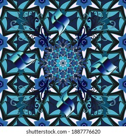 Vector. Patrón sin incandescencias con flores agradables en tonos azules, neutros y grises, acuarela floral, baldosa para papel de pared, tarjeta o tela.