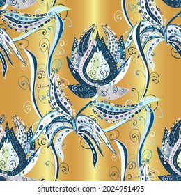 Vector. Seamless pattern with nice flowers on neutral, blue and yellow colors, watercolor floral pattern, tileable for wallpaper, card or fabric.