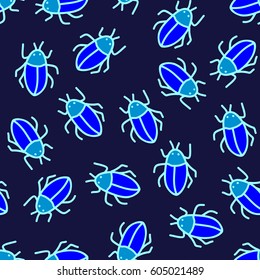Vector seamless pattern with night beetles. Hand drawn.