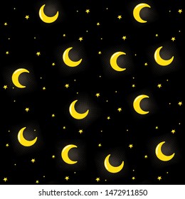 Vector Seamless pattern. Night sky. The moon and stars.