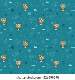 Vector seamless pattern with north polar owl, icebergs, snow, snowflakes and blizzard
