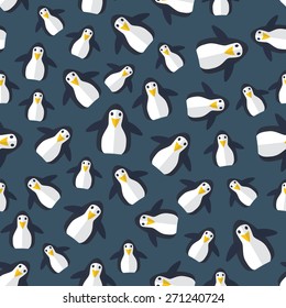 Vector seamless pattern of the North Pole and penguins on the ice