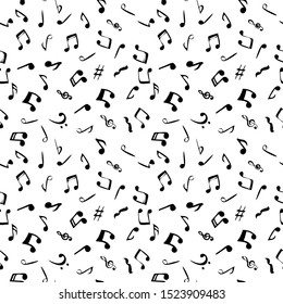 Vector seamless pattern with notes. Linear hand drawn illustration in cartoon style.