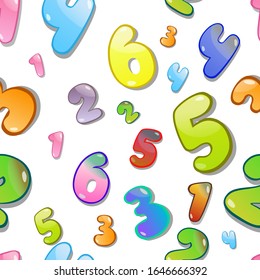 Vector seamless pattern with numbers from 1 to 6 in cartoon, childish style.