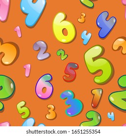 Vector seamless pattern with numbers from 1 to 6 in cartoon, childish style.