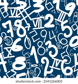 Vector seamless pattern with numbers. Average fullness, numerology and science concept. A hand-made illustration is not ai