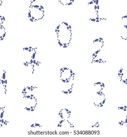 Vector seamless pattern with numbers drawn with drops