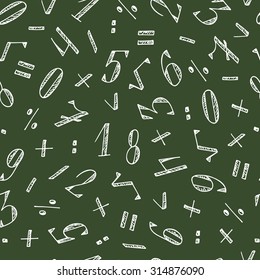 Vector seamless pattern of numbers. Mathematical background. Hand Drawn Doodles illustration