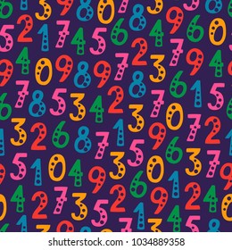 Vector seamless pattern with numbers in random order. Objects isolated on purple background.
