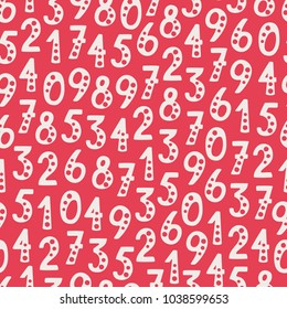 Vector seamless pattern with numbers in random order. Objects isolated on red background.