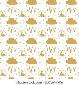 Vector seamless pattern with nursery illustrations of cute bunny and cloud with feathers. Nice design for the baby clothes, wrapping paper, fabric.