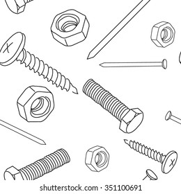 Vector seamless pattern with nut. screw, nail. Vector illustration. 