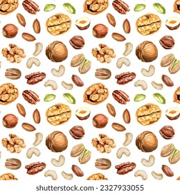 Vector seamless pattern with nut types