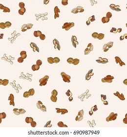 Vector seamless pattern with nuts in hand drawn style.