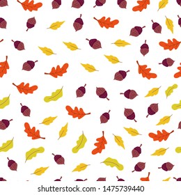 Vector seamless pattern with oak and acorn on white background. Perfect for wallpaper, gift paper, autumn greeting cards.