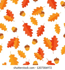 Vector seamless pattern with oak leaves and acorns.