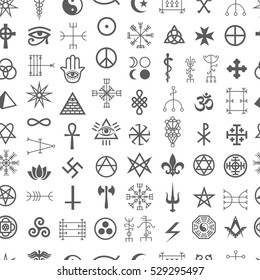 Vector seamless pattern with occult magic signs. Various esoteric symbols background