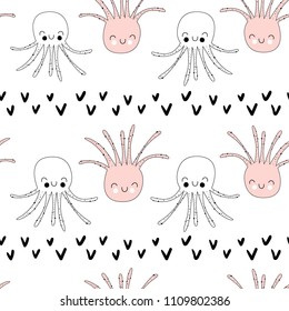 Vector seamless pattern with octopuses. Baby print. Scandinavian motives
