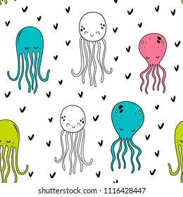 Vector seamless pattern with octopuses. Baby print. Scandinavian motives
