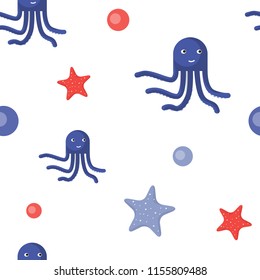 vector seamless pattern with octopuses and starfish