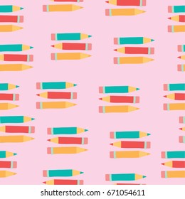 Vector seamless pattern. Office. Colour pencils