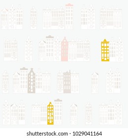 Vector seamless pattern with old canal houses in Amsterdam, the Netherlands.
