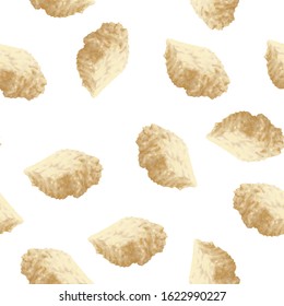 Vector seamless pattern of old ripe Parmesan cheese cube piece, textured. Hand Drawn, realistic, a bit wet, shiny, appetizing, good flavor, perfect taste! Ingredient for an everyday meal, celebrate