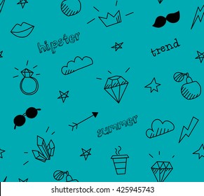 Vector seamless pattern with old school tattoo elements. Hipster style
