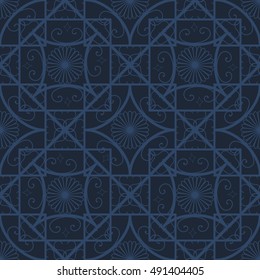 Vector seamless pattern. oldfusion texture. Repeating geometric tiles with swirl elements