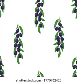 Vector seamless pattern of olive branches on a white background.