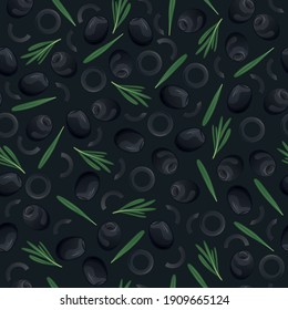 Vector, seamless pattern olives, olives, leaves. Colorful, cartoon background.