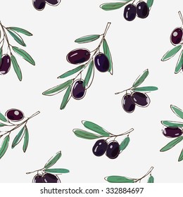 vector seamless pattern with olives and olive branches