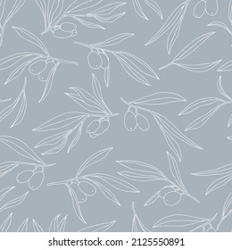 vector seamless pattern olives on a branch with leaves.