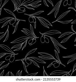 vector seamless pattern olives on a branch with leaves.