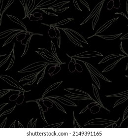 vector seamless pattern olives on a branch with leaves.