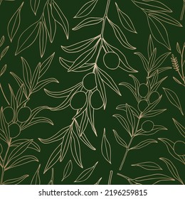 Vector seamless pattern olives on a branch with leaves
