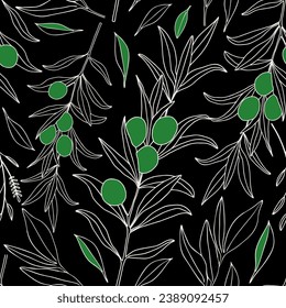 Vector seamless pattern olives on a branch with leaves

