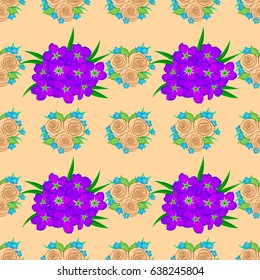 Vector seamless pattern on a beige background. Beautiful watercolor primula flowers, bright painting inspired floral print.