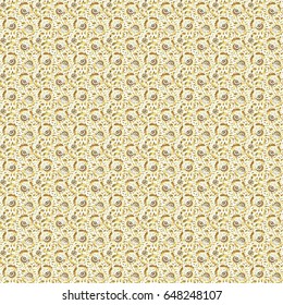 Vector seamless pattern on a beige background with golden vintage ornament.