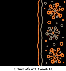 Vector seamless pattern on black background for Christmas. Copy space (place for your text) with decorative orange snowflakes pattern. Vertical design.