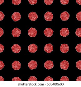 Vector seamless pattern on a black background. Watercolor floral image with red and white rose flowers.