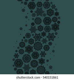 Vector seamless pattern on blue background. Winter background with snowflakes and dots.