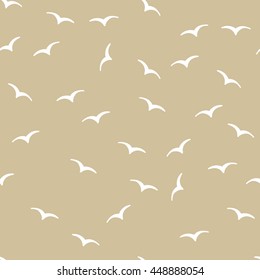 Vector seamless pattern on brown background. Marine theme. Birds, seagull