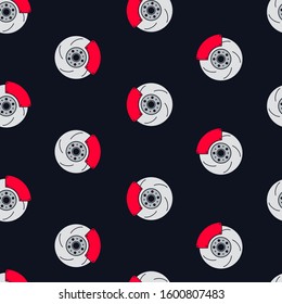 Vector seamless pattern on a car theme. Brakes, gray, metal brake discs, red brake pads on a dark blue background.