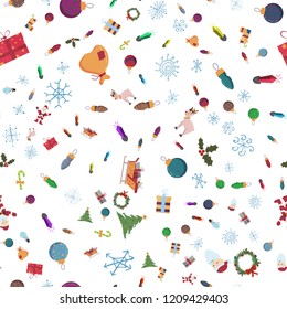 vector seamless pattern on Christmas and new year theme in flat style, children Doodle, background can be replaced
