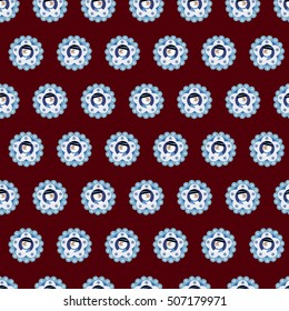 vector seamless pattern on a Christmas theme,snowmen and snowflakes on burgundy background