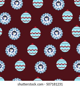 vector seamless pattern on a Christmas theme,Seamless pattern of snowmen and Christmas balls on a burgundy background